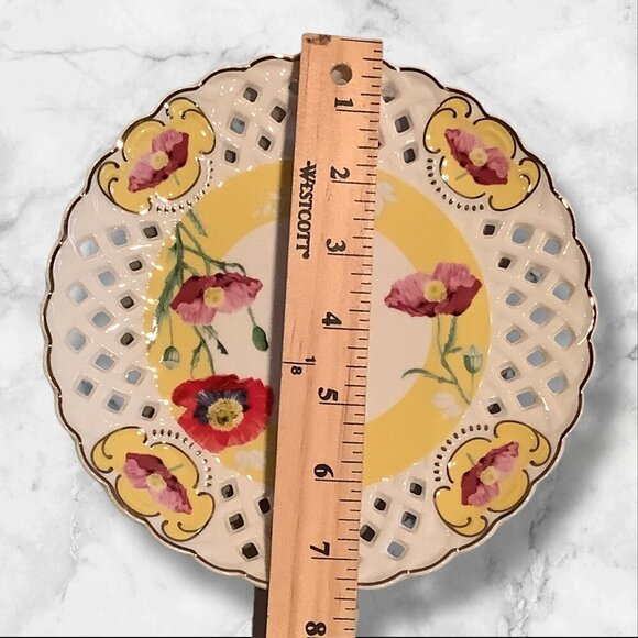 Grace Teaware Poppy Floral Cup & Lattice Saucer Set With Salad Plate 3pc Set - Picture 10 of 16